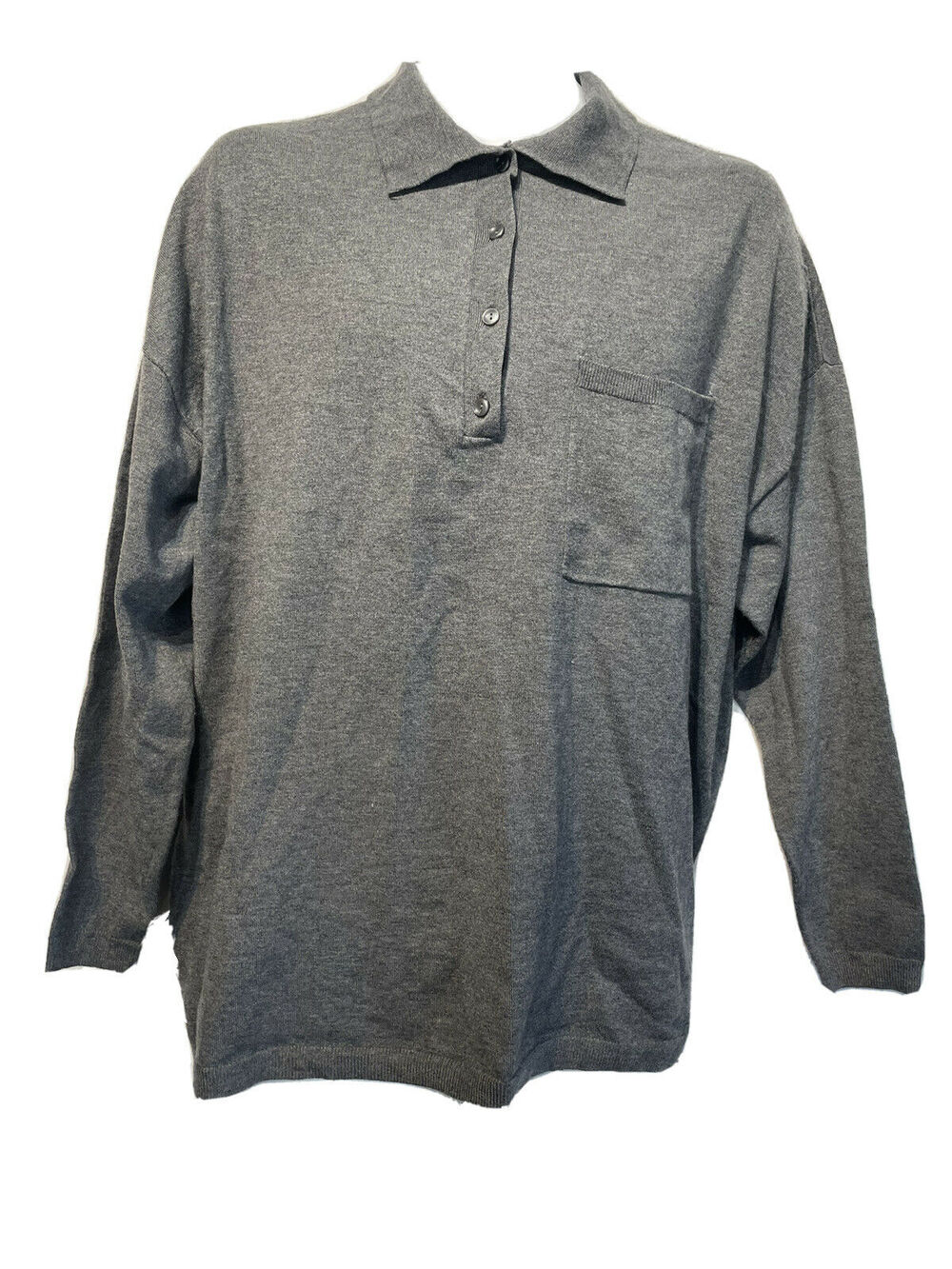 RDI Men's Size M Gray Long Sleeve Collar Button Up Polo Shirt